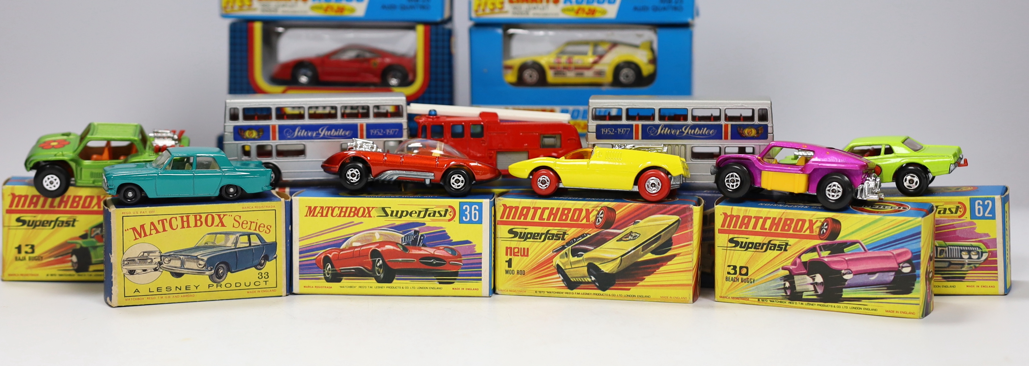 Eighteen boxed Matchbox Series and Matchbox Superfast 1-75 diecast vehicles